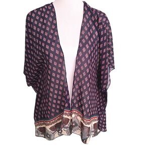 Live 4‎ Truth Boho Navy Blue Diamond Elephant Print Kimono Cardigan Size S